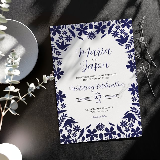 Invitation Mexican Navy Blue Floral Classic Aesthetic Wedding (Mexican Navy Blue Floral Classic Aesthetic Wedding Invitation)
