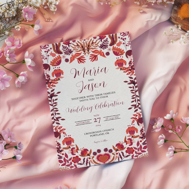 Invitation Mexican Red Burgundy Rose Floral Botanical Wedding (Mexican Red Burgundy Rose Floral Botanical Wedding Invitation)