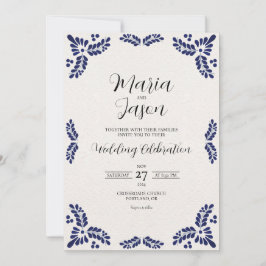 Invitation Mexican Talavera Black Floral Minimalist Wedding