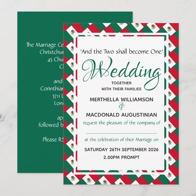 Invitation MEXICO Fête Mariage personnalisée Occasion (Devant / Derrière)