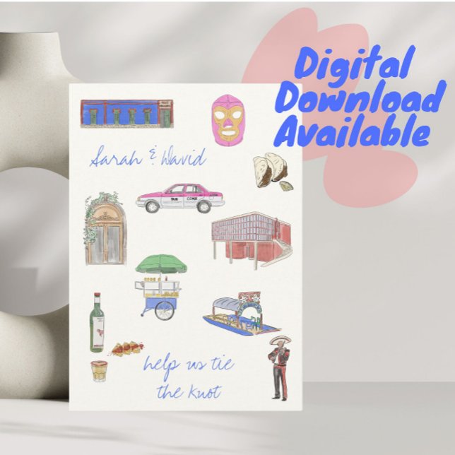 Invitation Mexico : la ville sauve la date avec des dessins (Créateur téléchargé)