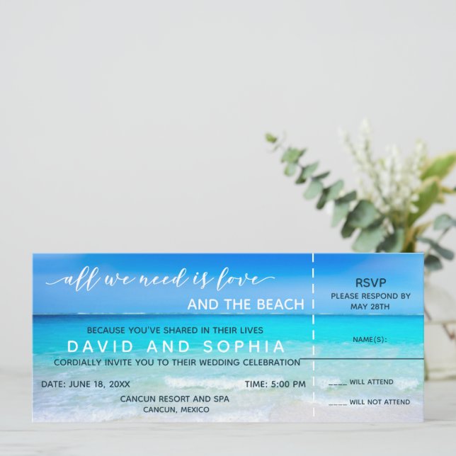 Invitation Mexique Beach Boarding Pass Mariage RSVP Invitatio (Debout devant)