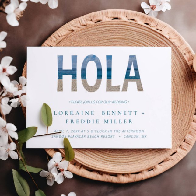 Invitation Mexique Beach Hola Typographie Destination Mariage (Créateur téléchargé)