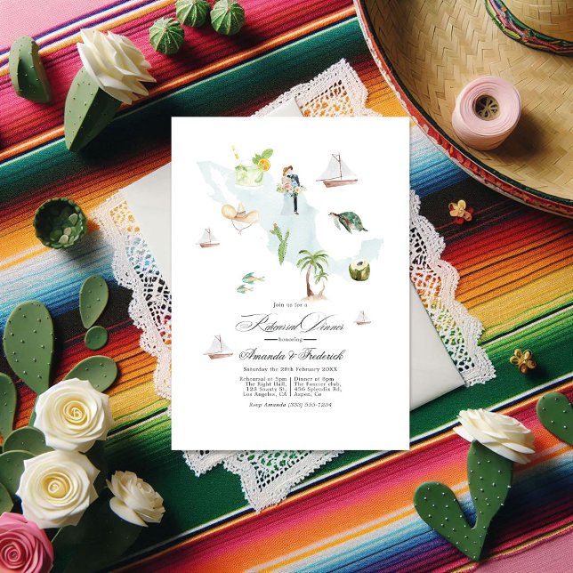 Invitation Mexique Destination Souper de la répétition de mar (Mexico Destination Wedding Rehearsal Dinner Invitation)