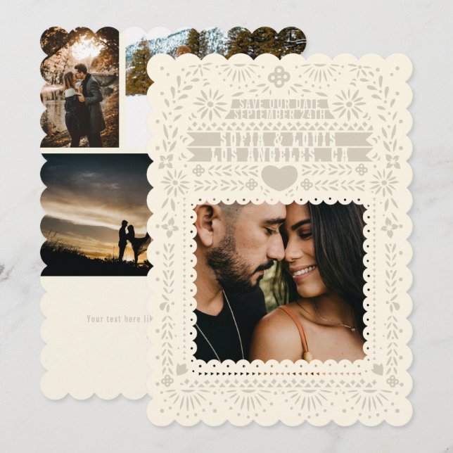 Invitation Mexique Fantail Doves Papel Picado Collage (Devant / Derrière)