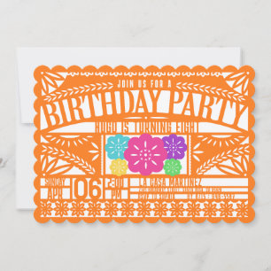 Invitation Mexique Fiesta Papel Picado Drapeau ORANGE Anniver