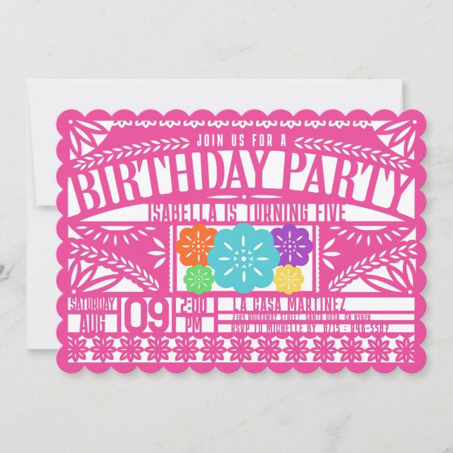 Invitation Mexique Fiesta Papel Picado Drapeau PINK Anniversa (Devant)