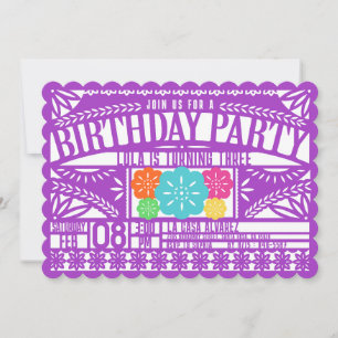 Invitation Mexique Fiesta Papel Picado Drapeau PURPLE Anniver