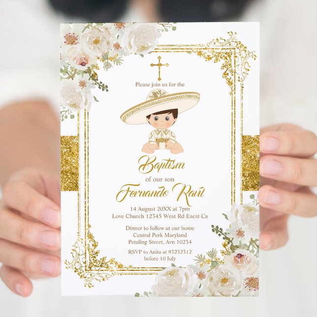 Invitation Mexique Gold Fiesta Boy Baptême Christening (Créateur téléchargé)