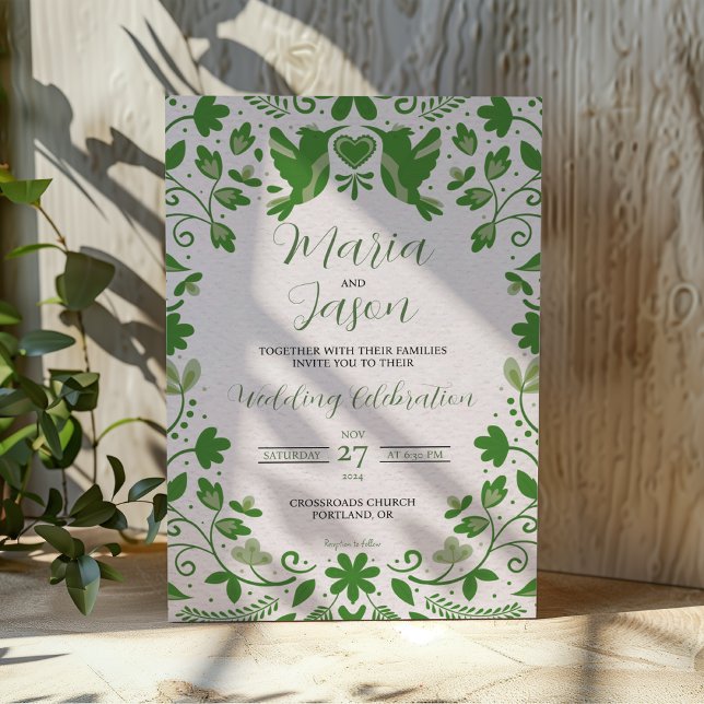 Invitation Mexique Vert Floral Romantique Mariage esthétique (Mexican Green Floral Romantic Aesthetic Wedding Invitation)