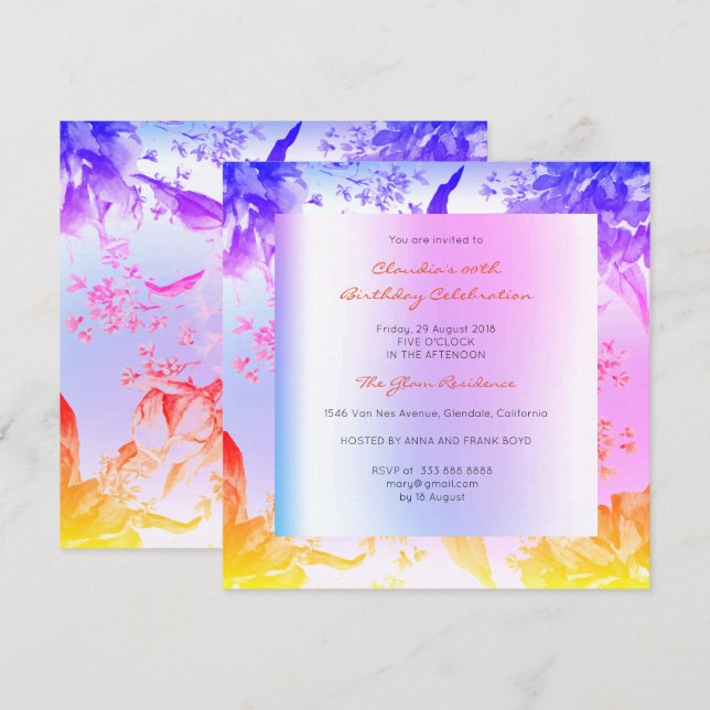 Invitation Miami Cobalt Rose Floral Tropical Peony Anniversai (Devant / Derrière)
