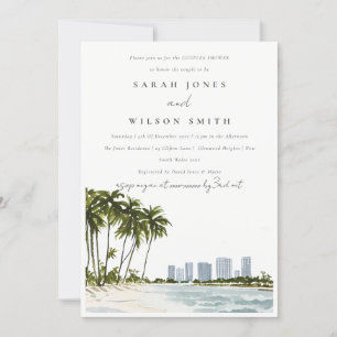 Invitation Miami Floride Aquarelle Palm Beach Couples Douche