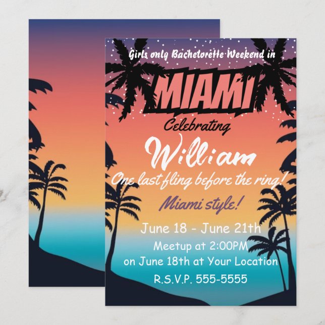 Invitation Miami Summer Girls Weekend Bachelorette Party (Devant / Derrière)