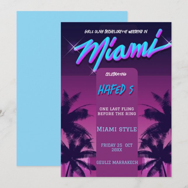 Invitation Miami Summer Girls Weekend Bachelorette Party Invi (Devant / Derrière)