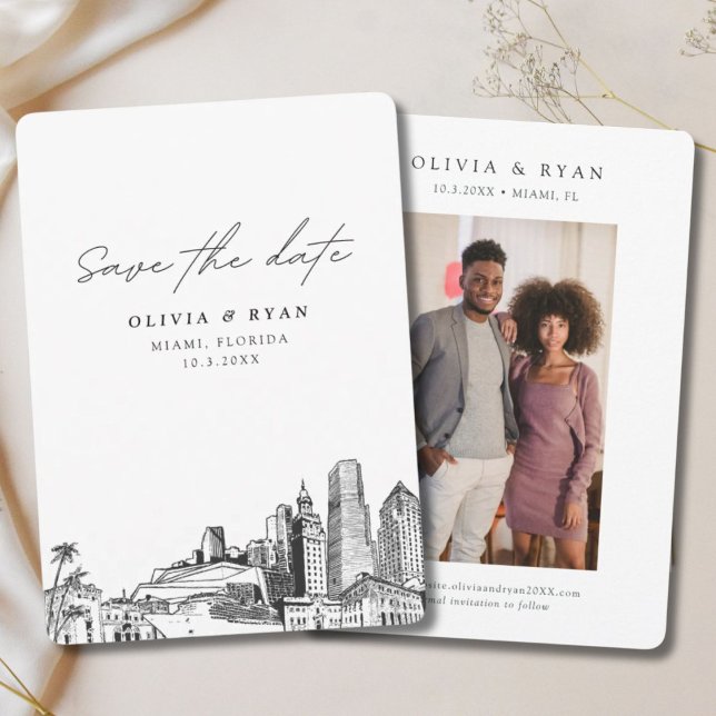 Invitation Miami Wedding Enregistrer la date Mariage centre-v (Miami Wedding Save the Date Downtown Wedding Invitation
)