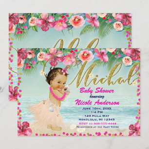 Invitation MICHAL Aloha Baby shower Hawaiian Retro Beach