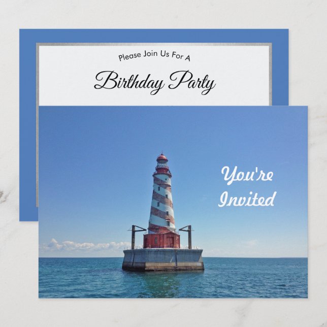 Invitation Michigan White Shoal Lighthouse Photo Anniversaire (Devant / Derrière)
