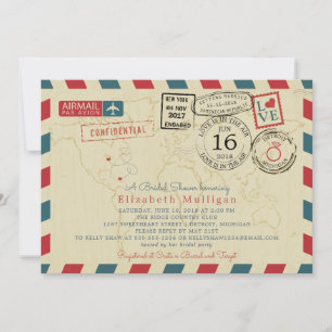 Invitation Michigan World Traveler Airmail Fête des mariées