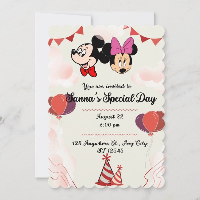 Invitation Mickey Anniversaire de enfant (Devant)