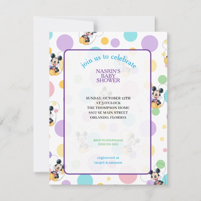 Invitation Mickey Mouse Polka Dot Baby Shower (Devant)