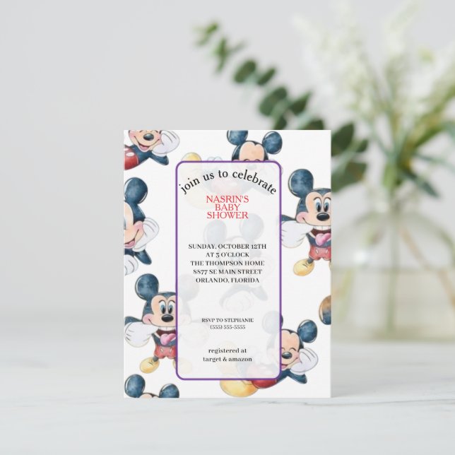 Invitation Mickey Mouse Polka Dot Baby Shower (Debout devant)