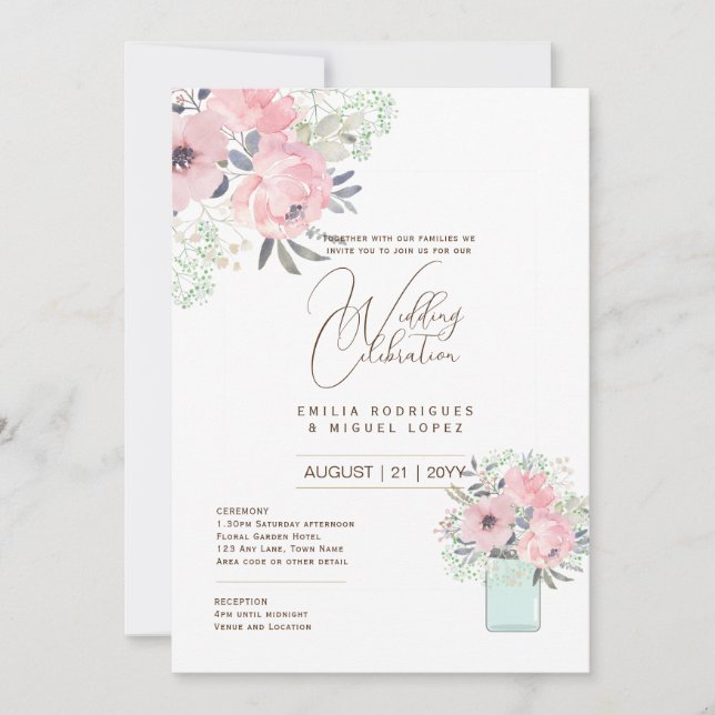 Invitation Micro Jardin Mariage thème Joli Floral été (Devant)