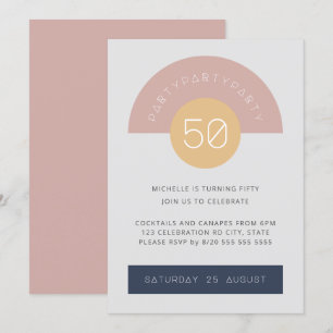Invitation Mid Century Modern 50 et Fabulous Pink Geo 50e