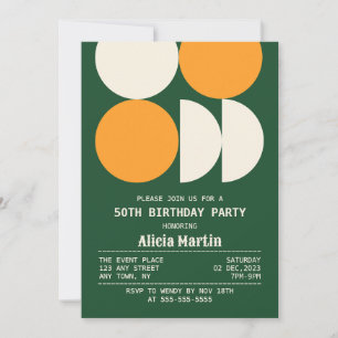 Invitation Mid Century Moderne Rétro Géométrique Vert Anniver