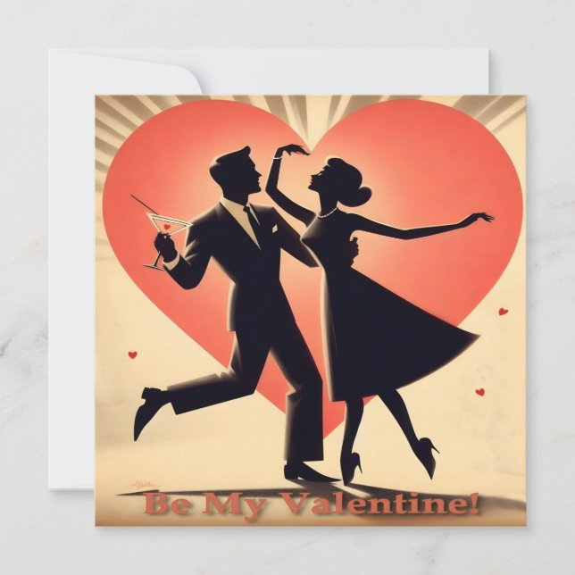 Invitation Mid Century moderne Valentine Dancing Couple (Devant)
