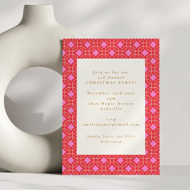 Invitation Mid Century Rouge rose mignon Fête de Noël (Créateur téléchargé)