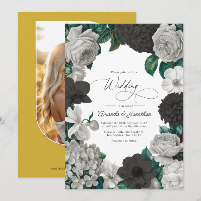 Invitation Midnight Black, Oyster Gray & Soft Linen Wedding (Devant / Derrière)