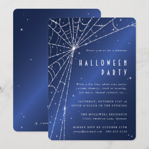 Invitation Midnight Blue Sparkling Spider Web Halloween Party