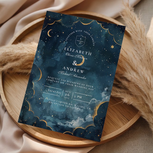 Invitation Midnight Constellation Floral Wedding (Créateur téléchargé)