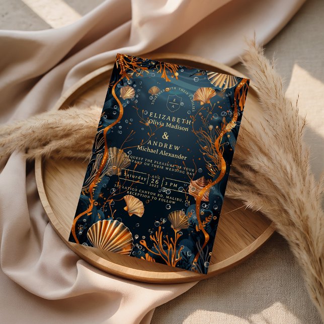 Invitation Midnight Deep Sea Gold Nautical Wedding (Créateur téléchargé)