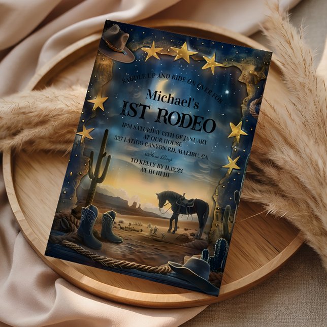 Invitation Midnight Desert Cowboy 1st Birthday Rodeo (Créateur téléchargé)