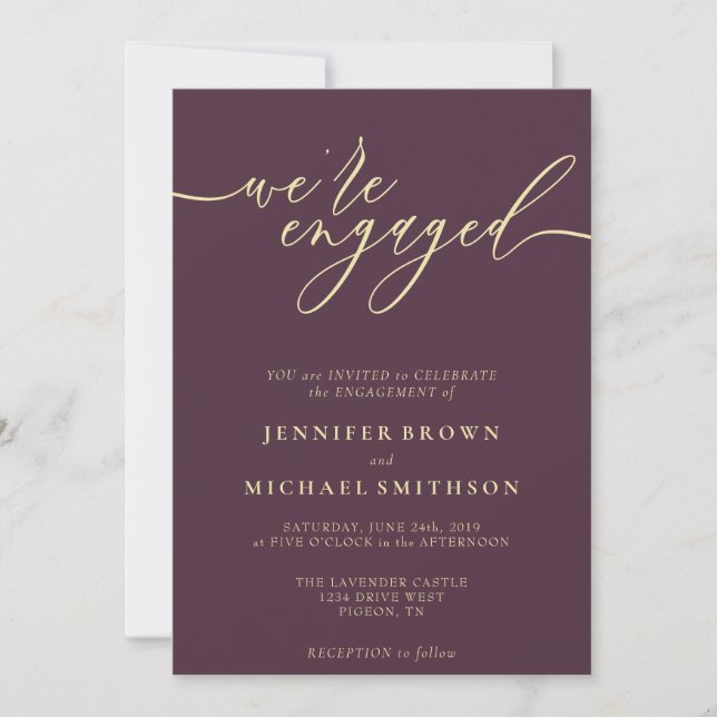 Invitation Midnight Fig & Champagne Minimal We are Engaged (Devant)