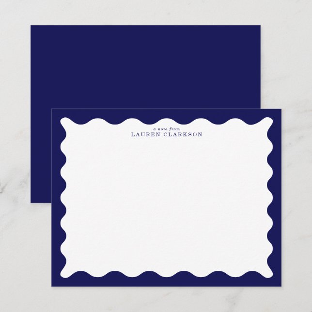 Invitation Midnight Navy Wavy Frame Note Card (Devant / Derrière)