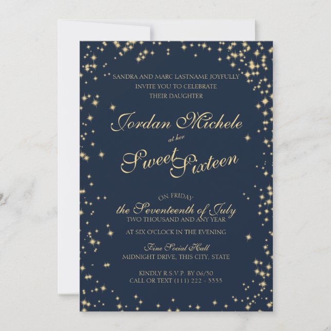 Invitation Midnight Stars Twinkle Sky Sweet sixteen (Devant)