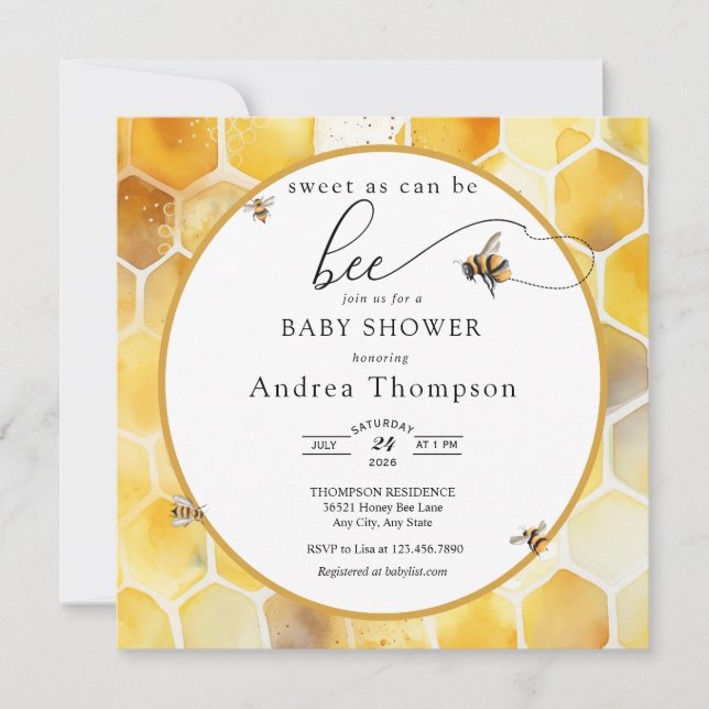 Invitation Miel Bee | Baby shower d'abeilles (Devant)