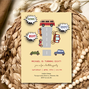 Invitation Miel bip toot véhicules rétro garçon anniversaire