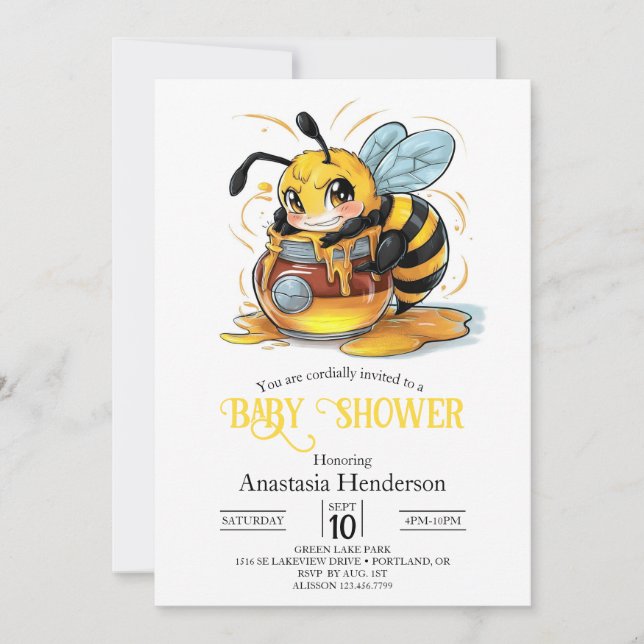 Invitation Miel Bumble Bee Baby shower (Devant)