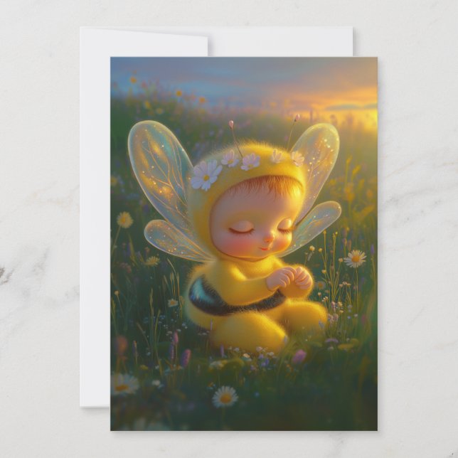Invitation Miel de Whimsical Bee Baby dans un soleil (Devant)