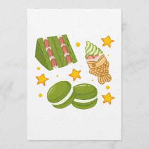 Invitation Mignardises Matcha Dessinées à la Main Kawaii