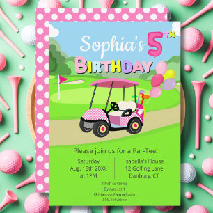 Invitation Mignon 5Anniversaire Polka Dot Rose Girl Golf
