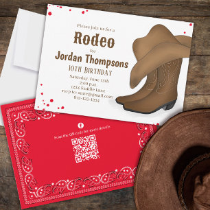 Invitation Mignon Anniversaire Cowboy Rodeo QR Code Médias so