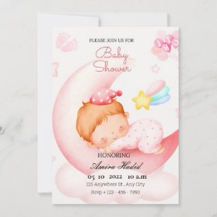 Invitation Mignon Bébé Lune Rose