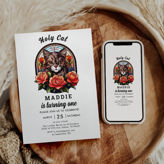 Invitation mignon Chat I’m One ! Cute Cat Girl 1er anniversai (Créateur téléchargé)