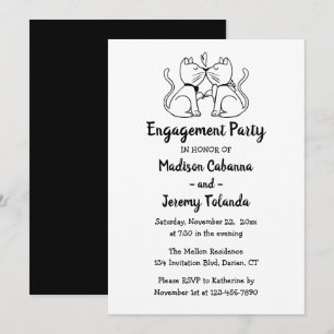 Invitation Mignon Chat Noir Blanc Fiançailles Fête Chats Mode