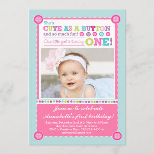 Invitation Mignon comme premier anniversaire de bouton