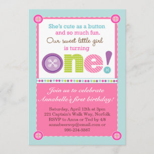 Invitation Mignon comme premier anniversaire de bouton